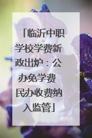 临沂中职学校学费新政出炉：公办免学费 民办收费纳入监管