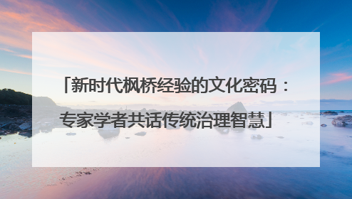 新时代枫桥经验的文化密码：专家学者共话传统治理智慧
