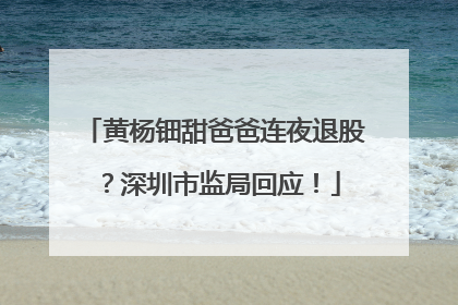 黄杨钿甜爸爸连夜退股？深圳市监局回应！